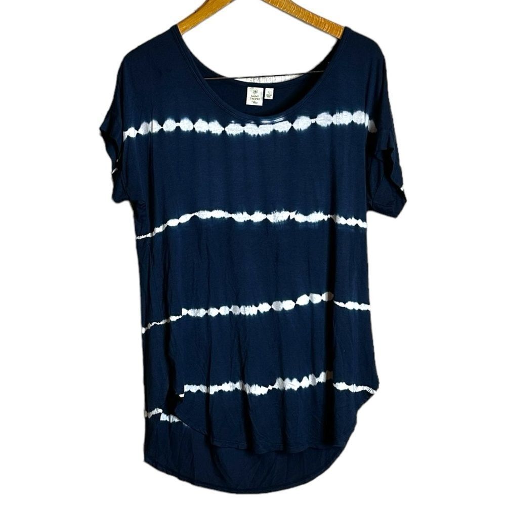 Saint Tropez West navy & white rayon blend tie dye t shirt size large